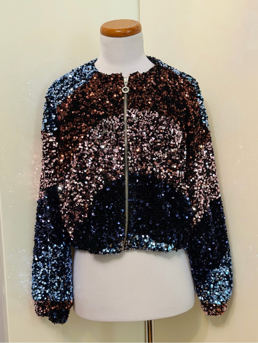 Zara Sequin Festive Days Cropped Bomber Jacket sz M - Picture 7 of 13